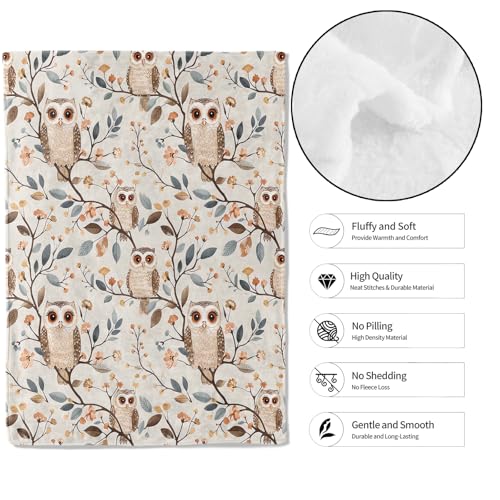 Cute Owl Throw Blanket,50x60in,Soft,Lightweight Flannel,Adorable Cartoon Bird and Branch Blankets - Gifts for Adult & Animal Lovers,for Couch Office Travel,Home Living Room Decor - color: Owl 02, size: 50x60in