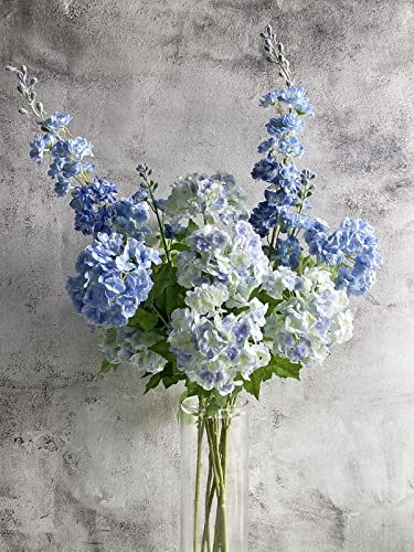 YalzoneMet Artificial Snowball Viburnum 4 Pcs 26.8 in Graduated Blue Small Hydrangea 2 Head Natural Lifelike Real Touch Faux Latex Long Stem Vibernum Flower for Home Decoration Outdoor Wedding Deco - color: Blue