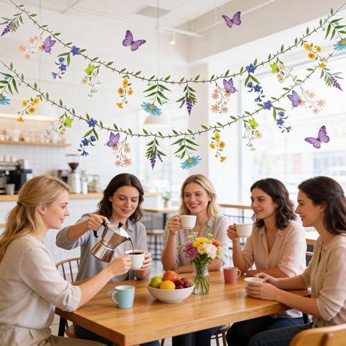 Flower Garland Banner Wildflower Party Decorations for Enchanted Garden Floral Woodland Theme Picnic for Woodland Tropical Theme Wedding Baby Shower Birthday Tea Supplies Girl Decorations