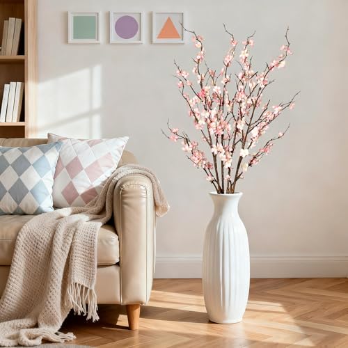 Ammyoo 4Pcs Cherry Blossom Branches Artificial Flowers for Spring Summer Indoor Decoration,Faux Long Stem Artificial Flowers for Wedding Home Office Bedroom Party Table Centerpieces Decor (Pink) - color: Pink
