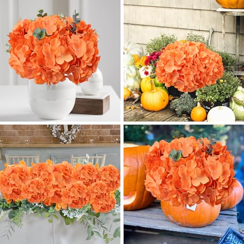 AVIVIHO 65pcs Fake Flowers Orange Hydrangea Artificial Flowers Bulk (Not Squished, No Steaming Need) Silk Flowers with Stems for Wedding Decor,Home,Baby Shower,Table Centerpieces Decoration - color: Orange, size: Medium