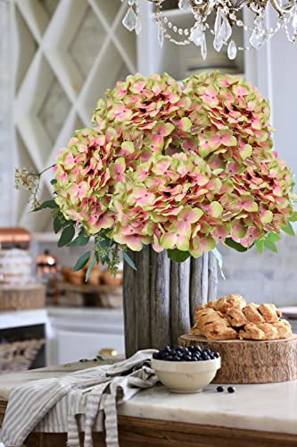 DILATATA Fake Hydrangeas Real Touch Hydrangea Flowers 26" Large Artificial Hydrangea Flowers Silk Hydrangea for Wedding Bouquet, Home, Party, Store, 3 - color: Green Pink #3, size: 3PCS