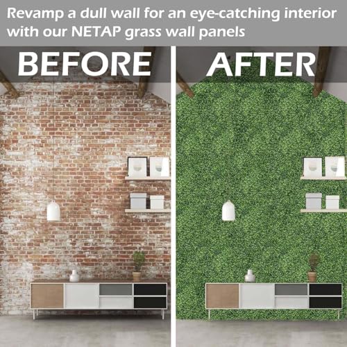 NETAP Grass Wall Panels Backdrop, 20"x 20"(6Pcs) Faux Boxwood Panels for Outdoor Indoor Green Wall Decor, Party Wedding Garden Fence Decorations - size: 20x20Inch 6Pcs