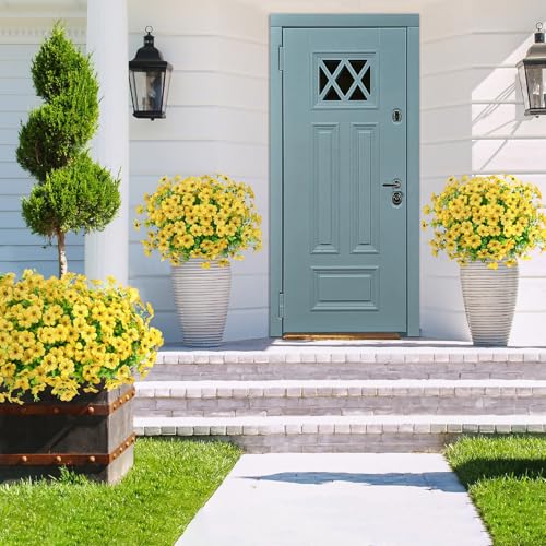 20 Bundles Artificial Flowers for Outdoors Decoration Fake Silk Flowers UV Resistant Faux Plants Artificial Daisy Eucalyptus for Spring Summer Garden Yard Porch Window Home Decor, Yellow - color: Yellow