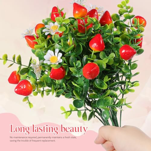 TOYANDONA 3 Pcs Artificial Eucalyptus Stems with Faux Strawberry Branches Realistic Greenery Bouquet for Home Decor Wedding Centerpieces Office and Party Decoration