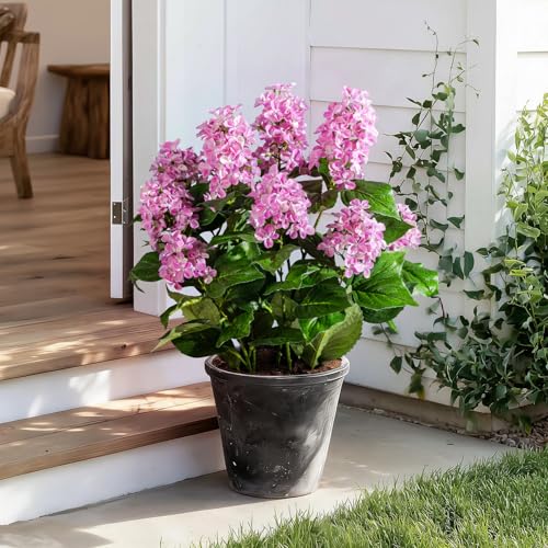 2 Pack Large Artificial Hydrangea Plants UV Resistant Fake Plastic plantas Flowers Trees Indoor Outdoor Realistic Floor Plants Faux Tree for Home Porch Garden Office Porch Patio Front Bonsai Decor - color: 9 Heads, size: 26 IN Pink