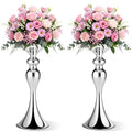 Sadnyy 2 Pcs Sliver Metal Flower Arrangements Stand Tall Wedding Centerpiece Stand Table Decor Flower Vase for Wedding Reception Event Party Dinner Home Decor(12.6 Inch) - size: 12.6 Inch