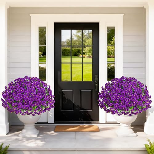 MARTINE MALL 24 Bundles Look Real Artificial Flowers for Outdoors, Realistic Fake Outdoor Flowers, UV Resistant Silk Flowers for Outside Faux Flowers Plants for Outdoor planters Porch, Purple - color: Purple, size: 24 Bundles
