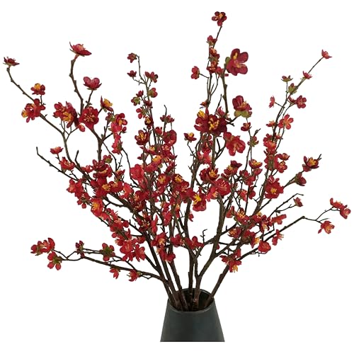 Plum Blossom Flowers Artificial,6Pcs Red Cherry Blossom Flowers,Faux Cherry Blossom Flower Branches for Home and Office Decor (red, 6)… - color: Red