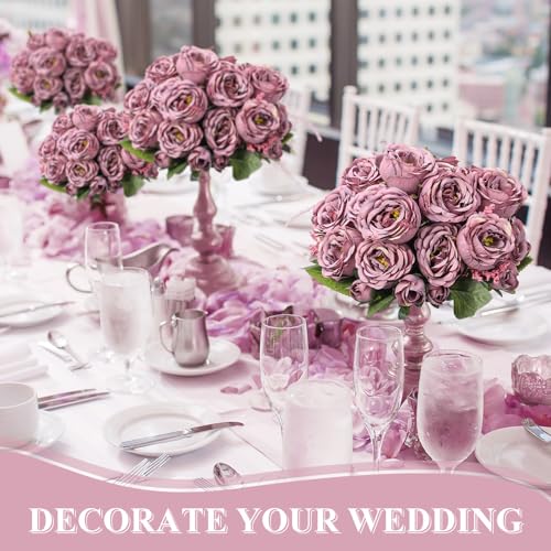 8 Bundles Artificial Peonies Flowers Boho Faux Flowers Arrangements Artificial Centerpiece Spring Bouquet Floral Wedding Decoration for Vase(Dark Purple) - color: Dark Purple