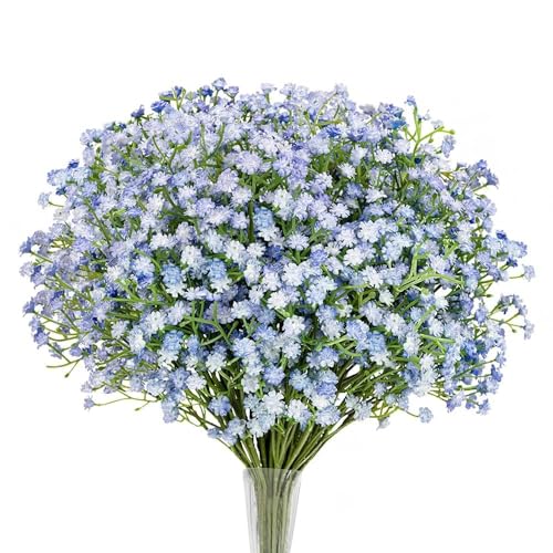 N&T NIETING Babys Breath Artificial Flowers Bulk, 15Pcs Fake Gypsophila Bouquet Flowers Real Touch Faux Babies Breath Arrangement for Wedding Floral Party Home Centerpieces Vase Decoration, Blue - color: Blue, size: 15pcs-Standard