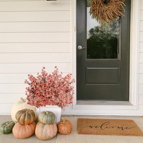 8Pcs Babys Breath Fake Artificial Flowers Fall Flowers, Real Touch Light Coffee Color Plants Silk Flowers for Vase Home Office Wedding Indoor Outdoor Centerpiece Table Party Decorations - color: Beige Brown, size: 8 Bundles