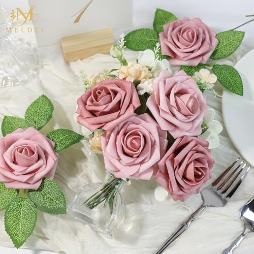 Artificial Flowers 25 Pack Blush Pink Faux Foam Roses with Stems, Real Looking Fake Rose for DIY Wedding Bouquets, Bridal Shower Centerpieces, Party Table Decorations, Home Decor - color: Blush Pink, size: 25Pcs