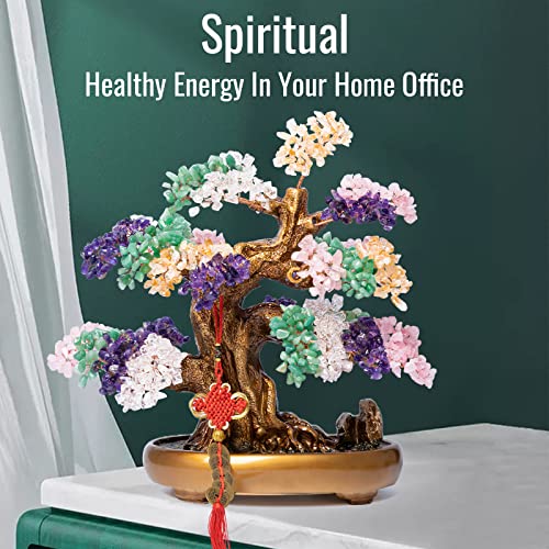 Natural Chakra Gemstone Crystal Bonsai Tree of Life Large Feng Shui Money Tree for Luck and Wealth Desk Decoration(1,251 Gem Count) - color: Mix Chakra Gemstones
