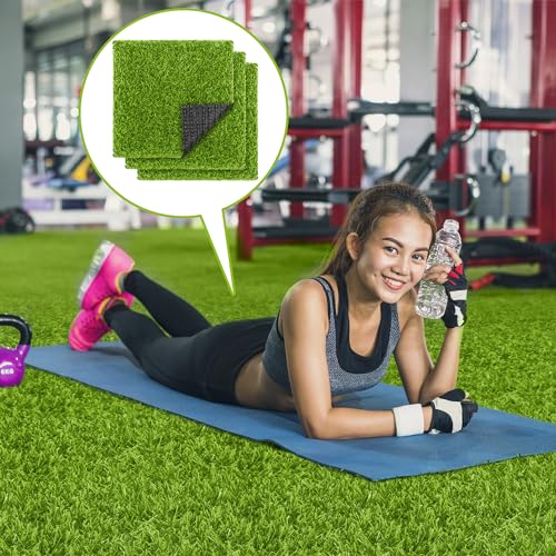 TURSTIN 30 Pieces Artificial Grass Mat 12 x 12 Inch Fake Grass Square Mat Synthetic Turf Patch Tiles with Drainage Holes Realistic Grass Rug for DIY Crafts Patio Indoor Outdoor Decor, Grass Green