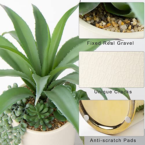Hollyone Large Artificial Succulents Plants Faux Succulents 12" Fake Succulent Plants in Gold Ceramic Pot Succulent Plant for Desk Modern Home Living Room Office Table Bathroom Decor - color: Mercury - Gold 1