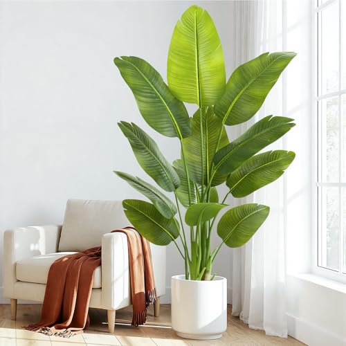 Lifelike Bird of Paradise Artificial Plant,5ft Faux Banana Leaf Tree with 12 Trunks - Perfect Indoor Silk Floor Plant for Home Decor in Living Room, Office, and Bedroom 1Pack - size: 5ft