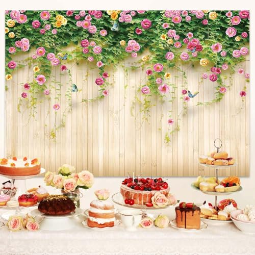 JAWO Floral Backdrop 3D Rosemary Flower with Butterfly, Pink, 10x8 Feet, Vinyl with Cotton Fabric, Indoor/Outdoor, Wedding/Birthday Party Decoration - color: pink, size: 10X8