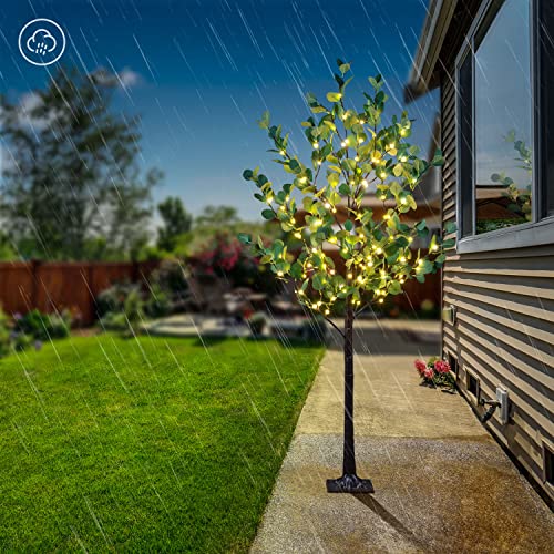 Lightshare 5FT Lighted Eucalyptus Tree 162L Warm White LED Artificial Greenery with Lights for Wedding Holiday Home Party Decoration Indoor Outdoor - size: 5ft