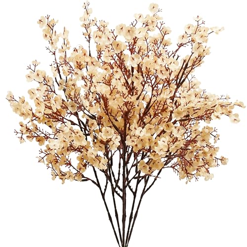Mandy's 6 Bundles Artificial Champagne Baby’s Breath Flowers | 18.5 Inch Silk Gypsophila European Style Modern Home Decor Centerpiece Neutral Wedding Flower Arrangements - color: Champagne