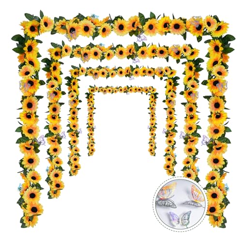 8 Pack Artificial Sunflower Garland Decor,7.5ft Fake Sunflower Vines with Green Leaves, Silk Flowers Garland for Tables Centerpieces Outdoor Party Birthday Bridal Shower Wedding Decorations - color: Sunflower, size: 8 Pack