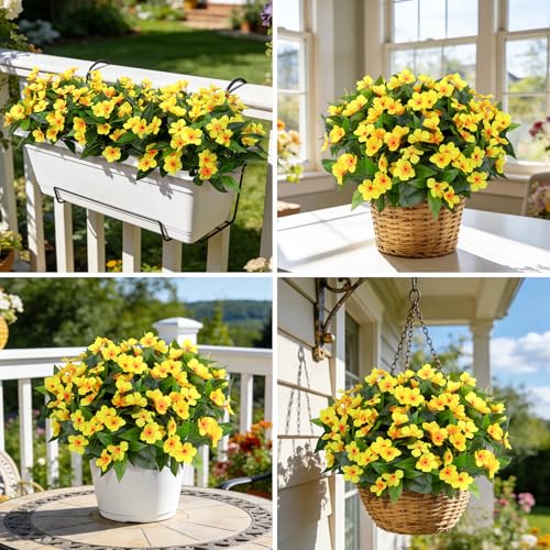 Ouddy Decor 6 Bundles Artificial Flowers for Outdoors Decorations, Fake Silk Flowers Faux Plants Plastic Bouquet UV Resistant for Porch Garden Wedding Spring Summer Indoor Outside Home Decor, Yellow - color: Yellow