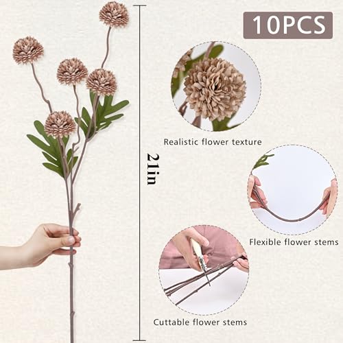 Waipfaru 10pcs Fake Silk Pompon Mum Artificial Flowers, Bulk Faux Mini Chrysanthemums, for Centerpieces Wedding Fillers Champagne Arrangements, No vase, Brown - color: Brown