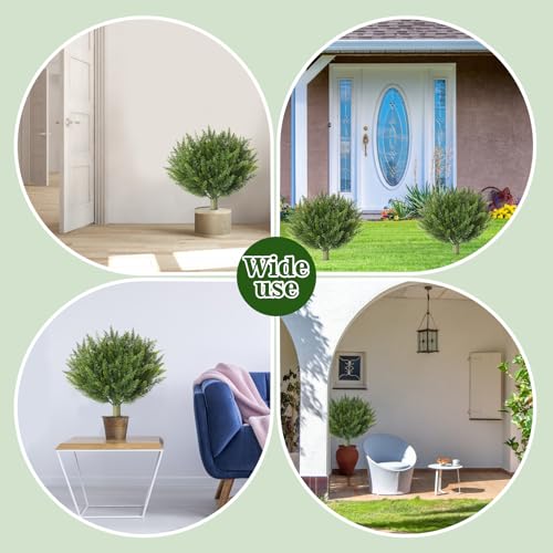 15.7" Christmas Fake Shrubs, Artificial Cedar Ball Tree Plant, 4 Packs of Fake Cedar Outdoor shrubs with Ground Spike, UV Resistant Fake shrubs, Used for Indoor and Outdoor Front Porch Gardens - size: Cypress15.7 x 4