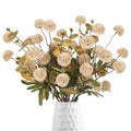 8 Stems Faux Kiku Flower with 3 Branches Eucalyptus Stems,Beige Fake Chrysanthemum Flowers Artificial Silk Pom Pom Balls for Wedding Bouquet Home Office Party Floral Arrangements(Beige) - color: Beige