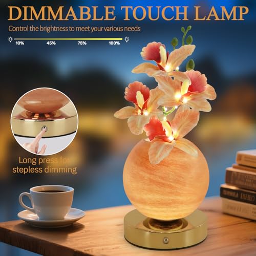 Flower Table Lamp, 3 Colors Orchid Night Light, Cordless Touch Dimming Artificial Flower with Vase Lamp, LED Desktop Decorative Landscape Lights for Festival Party Home Decor (Champagne Orchid) - color: Champagne Orchid
