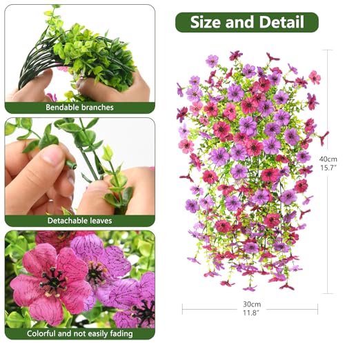 Homsunny Artificial Fake Flowers for Outdoor UV Resistant Faux Hanging Plants Outside 2 Pcs Silk Flower No Fade Realistic for Spring Summer Porch Patio Planter Home Decoration (Mix Purple) - color: Mix Purple
