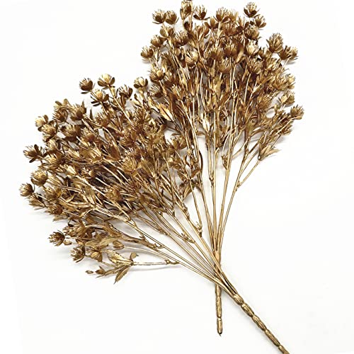 Gold Baby Breath Artificial Christmas Flowers, Plastic Gypsophila Plant Fake Plants for Wedding Bridal Bouquet Party Indoor DIY Home Hall Table Centerpieces Arrangements Decoration - Golden 2 Pcs - color: Gold Baby's Breath - 2 Pack