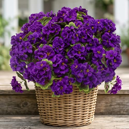 lovemoon 8 Pcs Artificial Geranium Plant Realistic Silk Flowers for Outside UV Resistant Faux Geraniums Flowers for Indoor Outdoor Home Garden Office Decoration (8, Purple) - color: Purple