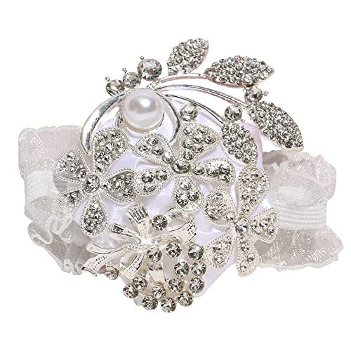 WANLIAN Wrist Corsage with Peal and Rhinestone Prom Corsages Wrist for Wedding,Wedding Ceremony Anniversary,Party (Silver White，Wrist Corsage) - color: Silver White，wrist Corsage