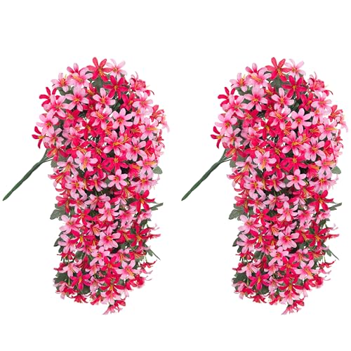 Ivydale Artificial Lily Flowers for Outdoors Fake Hanging Flower Vines for Outside Decoration, UV Resistant 2PCS Faux Plants for Patio Porch Balcony Garden Yard, Pink & Rose - color: Pink & Rose