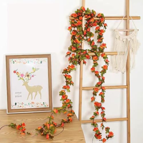 3PCS Artificial Flowers Spring Flower Garland 23.7FT Artificial Rose Vine Hanging Decoration for Wedding Wall Arch Party Backdrop (Orange) - color: Orange