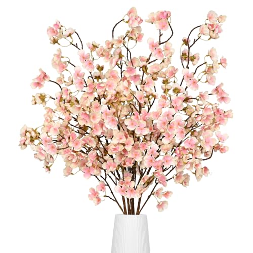 Waipfaru Cherry Blossom Decor, 40'' Cherry Blossom Tree Branches, 4 Pcs Long Stem Artificial Flowers for Tall Vase, Fake Flowers for Spring Home Indoor Outdoor Decoration (Champagne) - color: Champagne