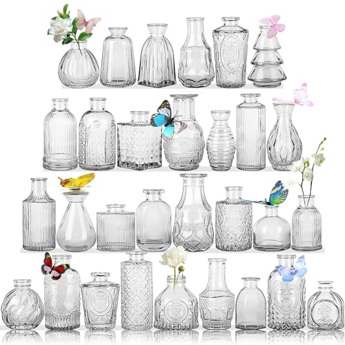 Glass Bud Vases in Bulk Set of 30 Pcs,Small Glass Vases for Flowers as Wedding Centerpieces for Tables,Clear Flower Vases Suitble for Wedding Decorations,Christmas Home Decor (Clear, 30 pcs) - color: Clear, size: 30 pcs