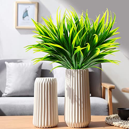8 Pcs Outdoor Fake Plants UV Resistant Artificial Tropical Plants Flowers Faux Garden Grass Plants Décor Fall Winter Summer Planters Patio Front Door Porch Plastic Bushes & Shrubs Decoration - color: Green, size: 8pcs