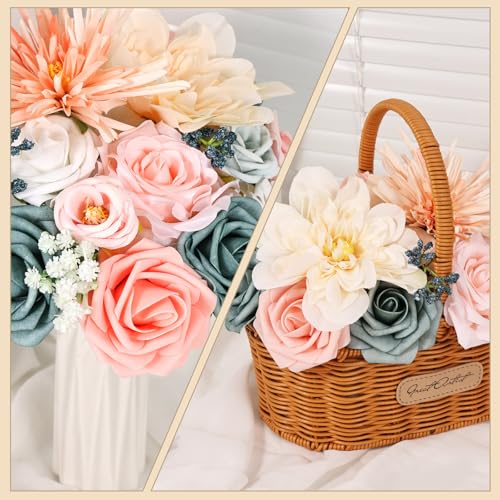 Artificial Flowers Combo Box Dusty Blue Pink Artificial Flowers for DIY Tables Centerpieces Baby Shower Bridal Shower Wedding Bouquet Party Decor - color: Pastel Daisy
