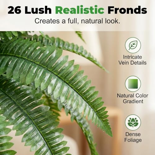 Fake Ferns Artificial Plants Large, Artificial Boston Ferns, Washable Durable Fake Hanging Plants for Outdoors Indoors Home Garden Living Room Decor (2, 26 Branches) - color: 26 Branches