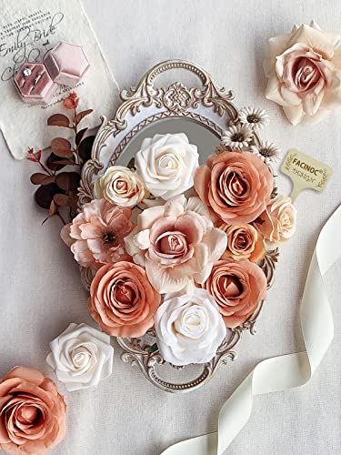 FACINOC Roses Artificial Flowers Bouquet Combo Box Set for DIY Wedding Centerpieces for Table Bridal Baby Shower Party Decorations Fake Silk Floral Arrangements for Home Decor Indoor Peach Pink - color: Pale Pink, Coral