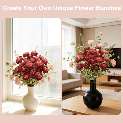 Artificial Silk Peony Fake Flowers,6PCS Artificial Faux Peonies Bulbs with 24 Silk Heads for Indoor Outdoor DIY Bouquets Wedding Centerpieces Home Decoration - color: Wine Red