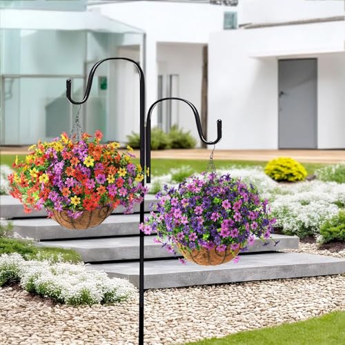 Artificial Flowers Hanging Baskets, Multicolor 12 Bundles Faux Flower Outdoor Hanging Basket Spring Summer Decoration, Fake Flowers Plants for Porch Patio Balcony Home Yard Decor(Two purples) - color: Two Shades of Purple
