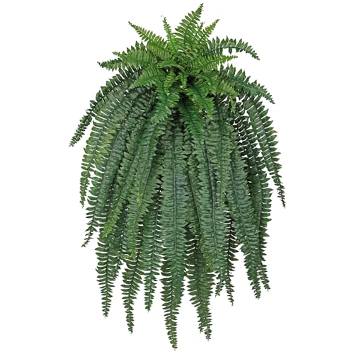 GnFlus Artificial Boston Fern 47 Inch Faux Fern with 52 Fronds, Realistic Ferns Artificial Plants Large Silk Fern Bush for Outdoor Indoor Hanging Planter, Porch Patio Home Farmhouse Garden Decor - size: 52 fronds