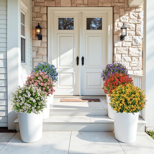 24" Artificial Potted Plants Outdoor Set of 2, UV Resistant Faux Red Daisy Mums Flowers with Eucalyptus, Decorative Plants in Pots for Front Porch, Patio & Entryway - color: Red, size: 24in Daisy Eucalyptus