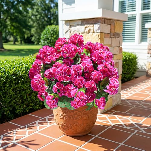 Fake Geraniums Artificial Flowers for Outdoors Outside, 6 Bundles Fuchsia Silk Geraniums Fake Flowers Plants Realistic UV Resistant Faux Flowers for Outdoor Planters Garden Balcony Yard Porch Indoor - color: Fuchsia