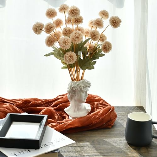 Mandy's 6 Stems Silk Beige Kiku Ball Flowers | Artificial Chrysanthemum Stems for Home Summer Décor Realistic Faux Floral Arrangement Minimalist Elegant Style - color: Beige
