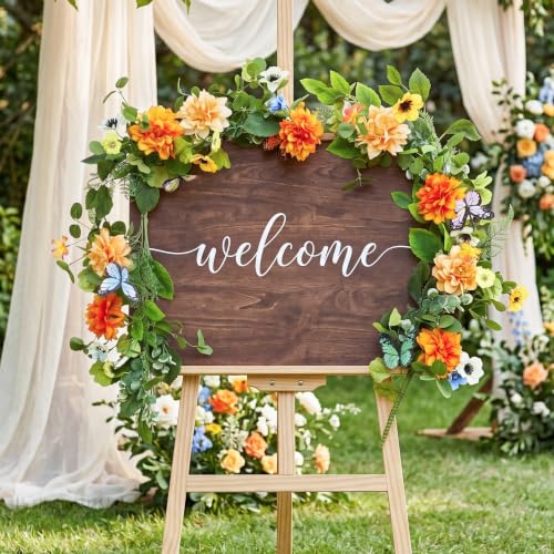 Giegxin 1 Pack 6 ft Artificial Flower Garland Flower with Dahlia and Daisy Yellow Fake Butterflies Wisteria Vines Summer Greenery Eucalyptus Garland for Wedding Mantle Porch Stair Table Indoor Decor - style: Dahlia,Daisy Flower,Butterflies