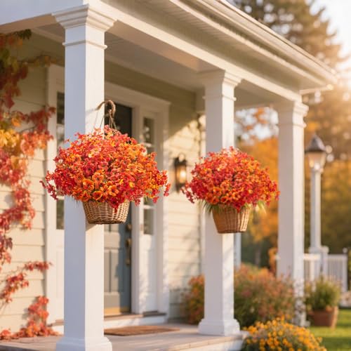 Grunyia 20 Bundles UV Resistant Artificial Fall Flowers Outdoor - Fake Autumn Plants for Thanksgiving Porch, Pumpkin Decor | All-Weather Faux Eucalyptus & Daisy (Fall Mix) - color: Fall Mix
